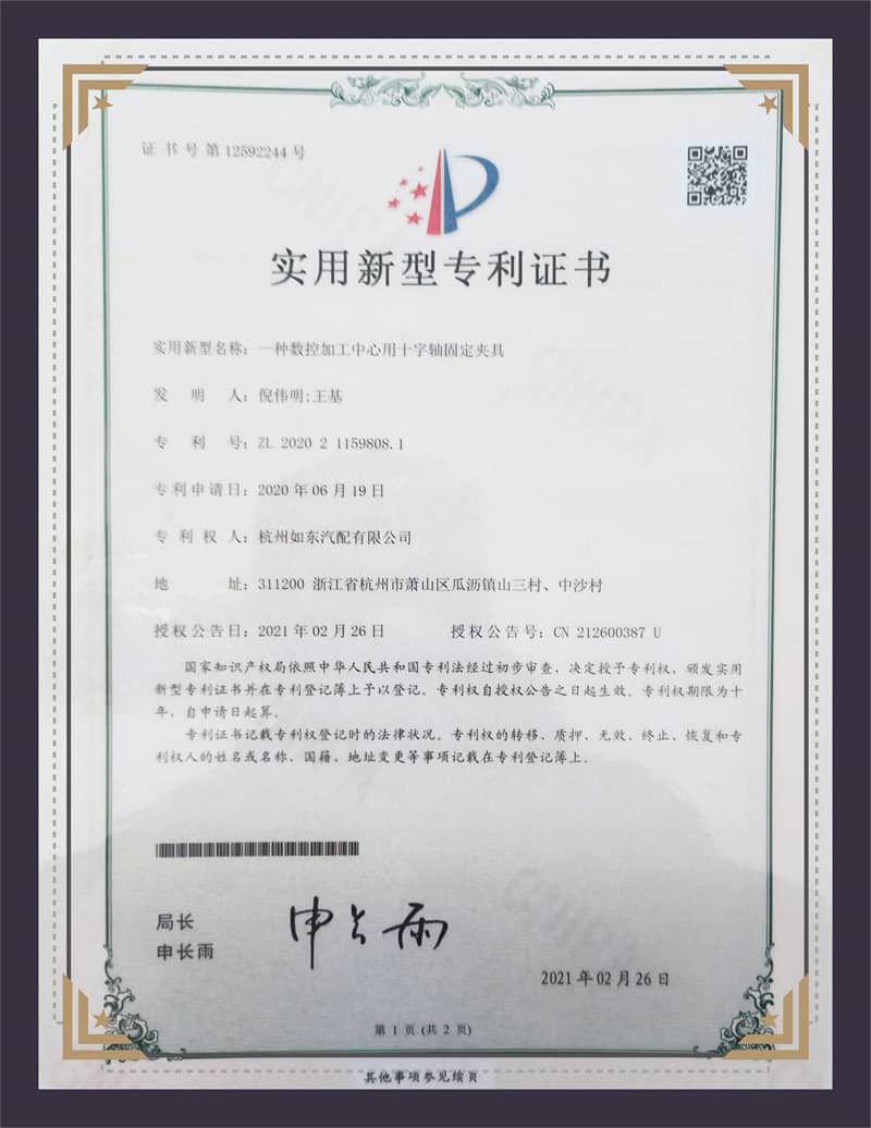 Gebruiksmodel patentcertificaat